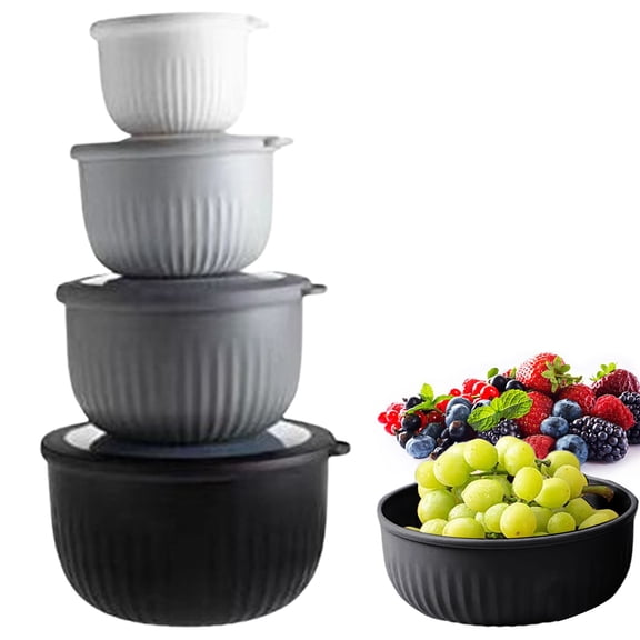 4-Piece Prep Bowl Set with Airtight Lids, Colorful Nesting Bowls for Salad Marinade Dressing & Snacks, Dishwasher Freezer Safe for Home Cooking & RV, Black, By Harlik