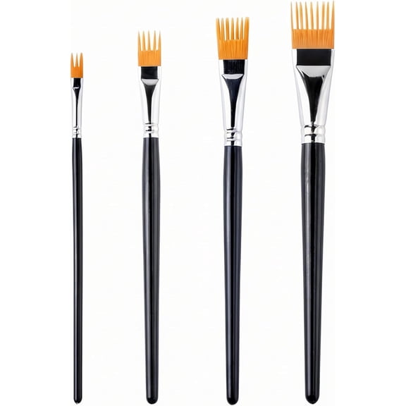 4-Piece Professional Artist Comb Brush Set with Nylon Bristles & Wood Handle - For Acrylic, Oil & Watercolor Painting(1Set, B)