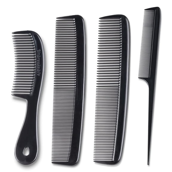 4 Piece Professional Comb Set Black - USA MADE - Fine Pro Tail Combs, Dresser Hair Comb Styling Comb - Premium Grade for Men and Women - Parting Teasing and Styling