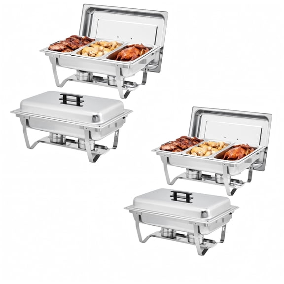4-Piece Professional Stainless Steel Chafing Dish - 3-Compartment Buffet Warmer for Catering & Events