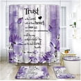 thumbnail image 1 of 4 Piece Purple Grey Flower Shower Curtain Sets with Rugs, Toilet Lid Cover , Rustic Daisy Butterfly Inspirational Quotes Trust in The Lord Verse Farmhouse Art Bathroom Shower Curtain with 12 Hooks, 1 of 2