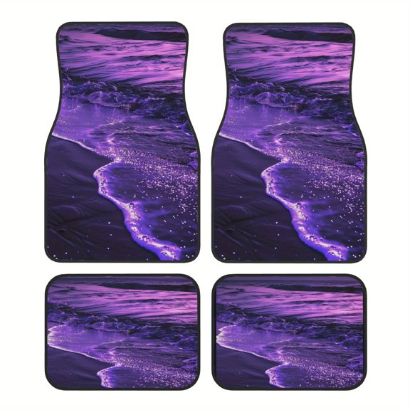 4-Piece Purple Wave Pattern Car Floor Mats, Universal Fit Auto Floor Liners For Cars Trucks Suvs, Anti-Slip All-Weather Easy Clean Set