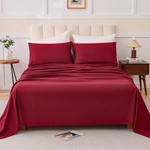 4-Piece Solid Color Bed Sheet Set, Soft Bedroom Bedding Set with Multiple Neutral Color Options
