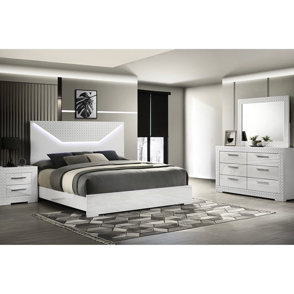 4-Piece Queen Bedroom Idea | Modern LED Bed and Bedroom Set | Quilted Wood and High-End Lacquer | Provide Convenient Storage