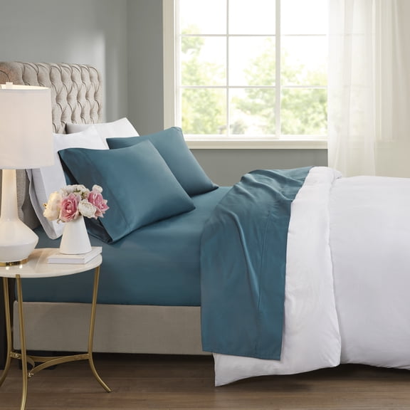 4-Piece Queen Cooling Cotton Blend Sheet Set, Teal