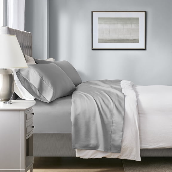 4-Piece Queen HeiQ Smart Temperature Cotton Blend Sheet Set, Grey
