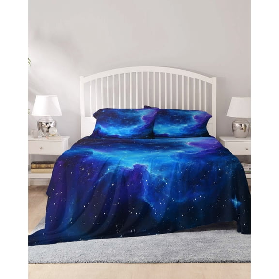 4 Piece Queen Sheet Set Blue Purple Sky Sheets Set for Queen Size Bed, Breathable Soft Microfiber Bed Sheets Cooling Abstract Modern Art Clouds Fitted Sheet Deep Pocket, Pillowcases
