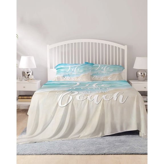 4 Piece Queen Sheet Set Blue Waves Sheets Set for Queen Size Bed, Breathable Soft Microfiber Bed Sheets Cooling Summer Beach Coastal Nautical Ocean Fitted Sheet Deep Pocket, Pillowcases