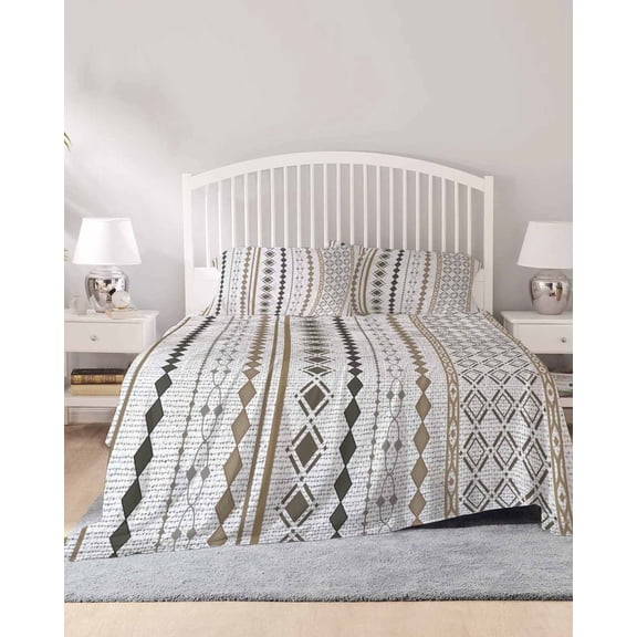 4 Piece Queen Sheet Set Boho Aztec Sheets Set for Queen Size Bed, Breathable Soft Microfiber Bed Sheets Cooling Ethnic Brown Strips Geometric Tribal Rustic Fitted Sheet Deep Pocket, Pillowcases