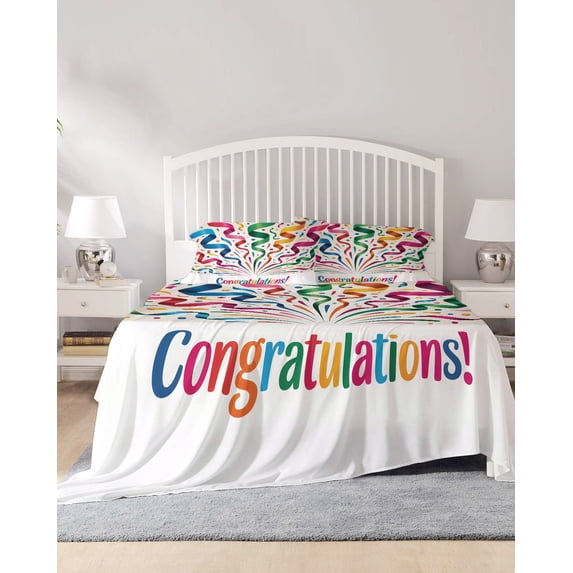 4 Piece Queen Sheet Set Colorful Congratulations Sheets Set for Queen ...