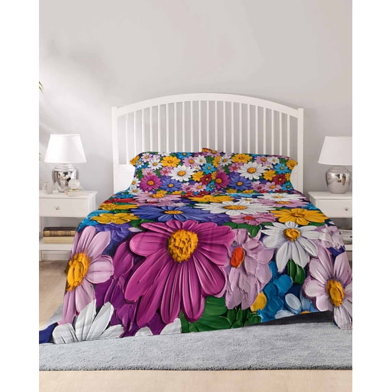 4 Piece Queen Sheet Set Colorful Spring Floral Sheets Set for Queen ...