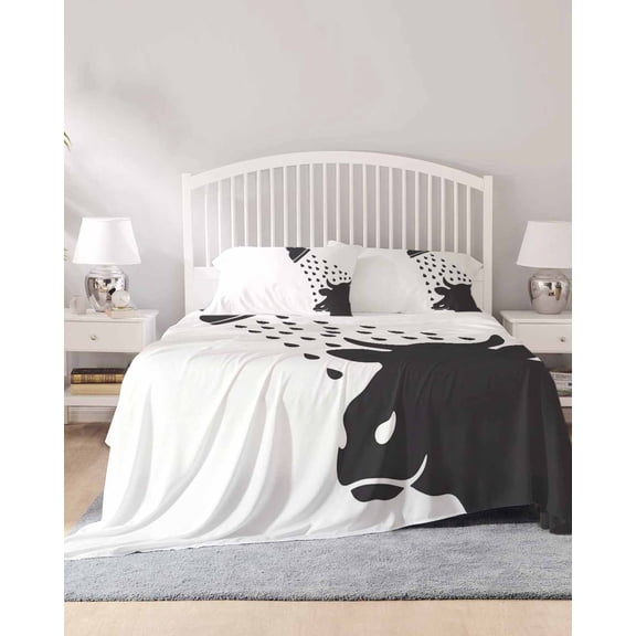 4 Piece Queen Sheet Set Cows Showering Sheets Set for Queen Size Bed, Breathable Soft Microfiber Bed Sheets Cooling Modern Abstract Art Funny Animals Fitted Sheet Deep Pocket, Pillowcases