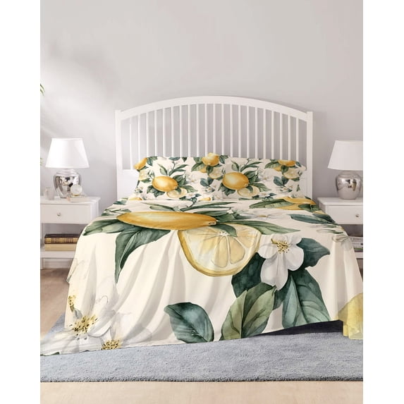 4 Piece Queen Sheet Set Lemon Leaf Sheets Set for Queen Size Bed ...