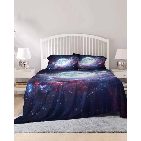 4 Piece Queen Sheet Set Moon Explosion Sheets Set for Queen Size Bed, Breathable Soft Microfiber Bed Sheets Cooling Modern Abstract Art Galaxy Universe Fitted Sheet Deep Pocket, Pillowcases