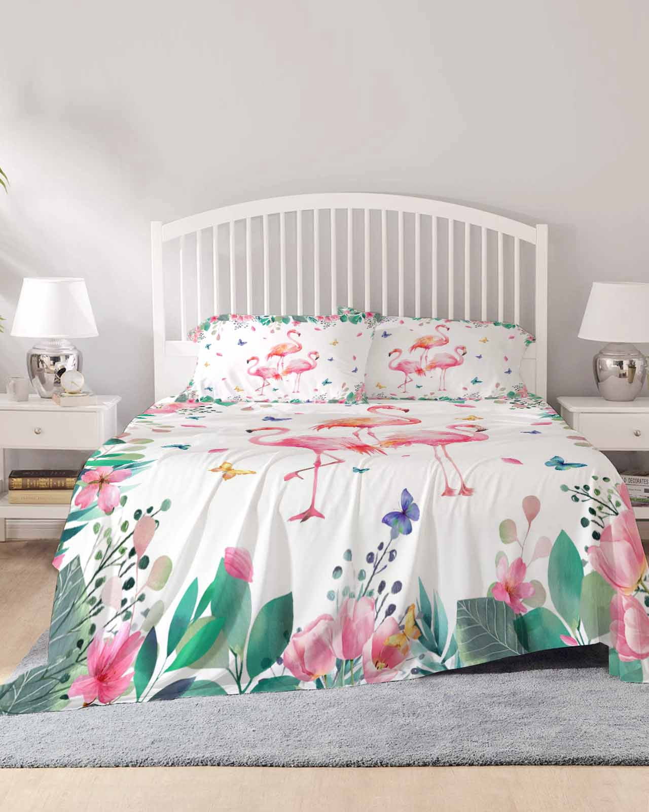 4 Piece Queen Sheet Set Pink Flamingo Sheets Set for Queen Size Bed ...