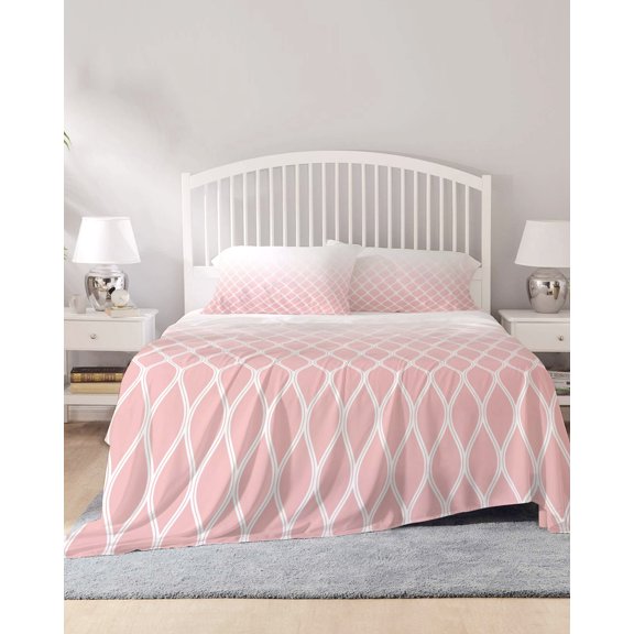 4 Piece Queen Sheet Set Pink Ombre Stripe Sheets Set for Queen Size Bed, Breathable Soft Microfiber Bed Sheets Cooling Modern Abstract Art Gradient Striped Fitted Sheet Deep Pocket, Pillowcases