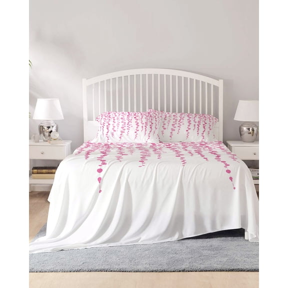 4 Piece Queen Sheet Set Pink Polka Dots Sheets Set for Queen Size Bed, Breathable Soft Microfiber Bed Sheets Cooling Vintage Abstract Art Watercolor Fitted Sheet Deep Pocket, Pillowcases