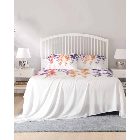 4 Piece Queen Sheet Set Pink Spring Flowers Sheets Set for Queen Size Bed, Breathable Soft Microfiber Bed Sheets Cooling Pastoral Floral Garden Country Farm Fitted Sheet Deep Pocket, Pillowcases