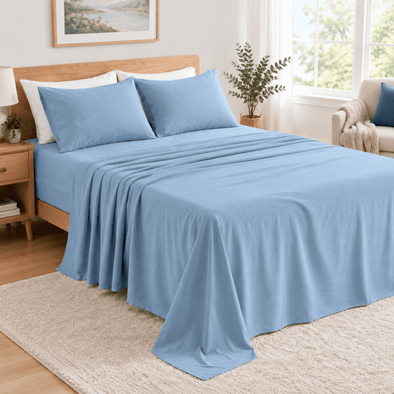 4 Piece Queen Sheet Set - Soft Breathable & Cozy Dusty Blue - Walmart.com