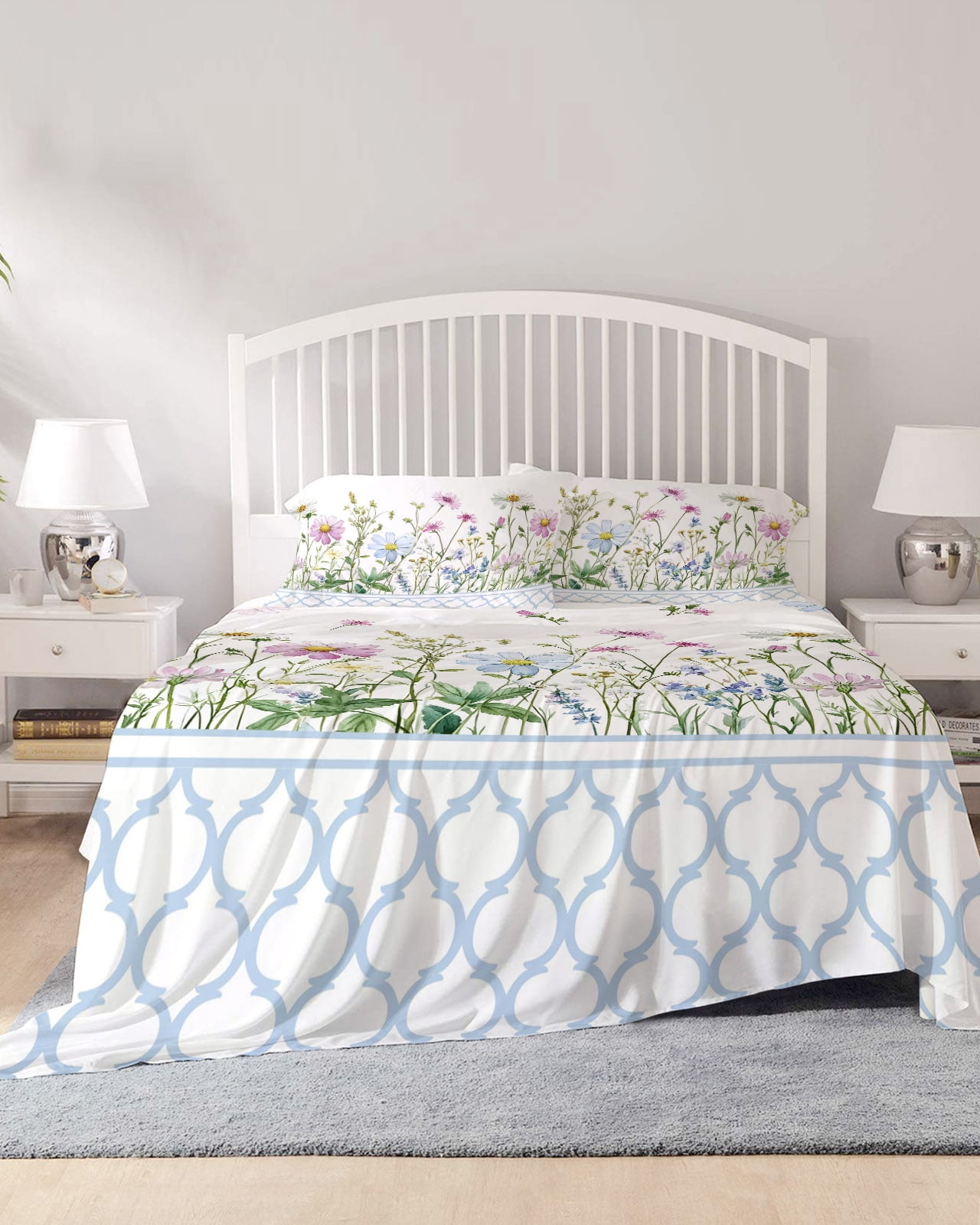 4 Piece Queen Sheet Set Spring Daisy Sheets Set for Queen Size Bed ...