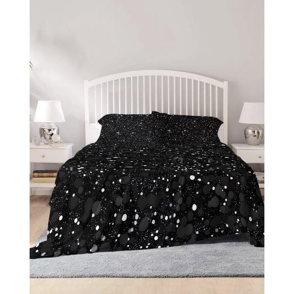 4 Piece Queen Sheet Set Star Sky Sheets Set for Queen Size Bed, Breathable Soft Microfiber Bed Sheets Cooling Modern Abstract Black Starry Night Dots Pattern Fitted Sheet Deep Pocket, Pillowcases