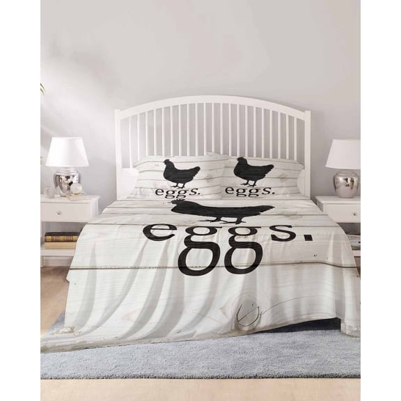 4 Piece Queen Sheet Set Vintage Rooster Sheets Set for Queen Size Bed, Breathable Soft Microfiber Bed Sheets Cooling Pastoral Animals Retro Art Wooden Fitted Sheet Deep Pocket, Pillowcases