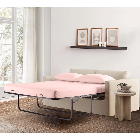 4-Piece Queen Sleeper Sofa Sheet Set, 100% Egyptian Cotton, 600 Thread Count, Fits 8" Deep Pull-Out Couch Mattress (60" x 74") - Pink Solid