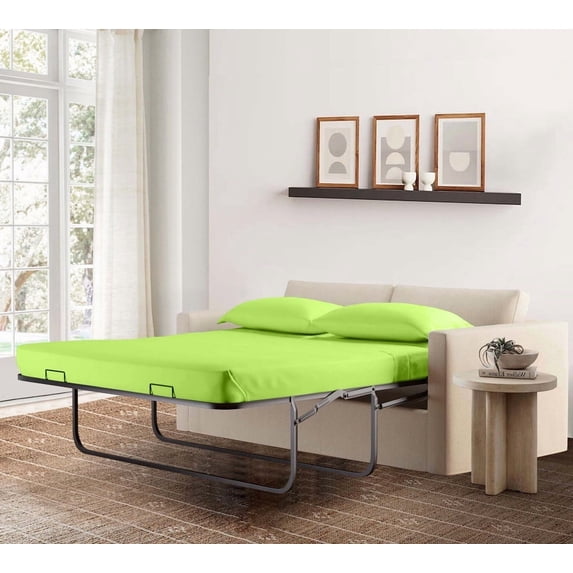 4-Piece Queen Sleeper Sofa Sheet Set, 100% Egyptian Cotton, 800 Thread Count, Fits 5" Deep Pull-Out Couch Mattress (60" x 74") - Parrot Green Solid