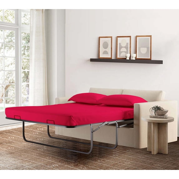 4-Piece Queen Sleeper Sofa Sheet Set, 100% Egyptian Cotton, 800 Thread Count, Fits 8" Deep Pull-Out Couch Mattress (60" x 74") - Red Solid