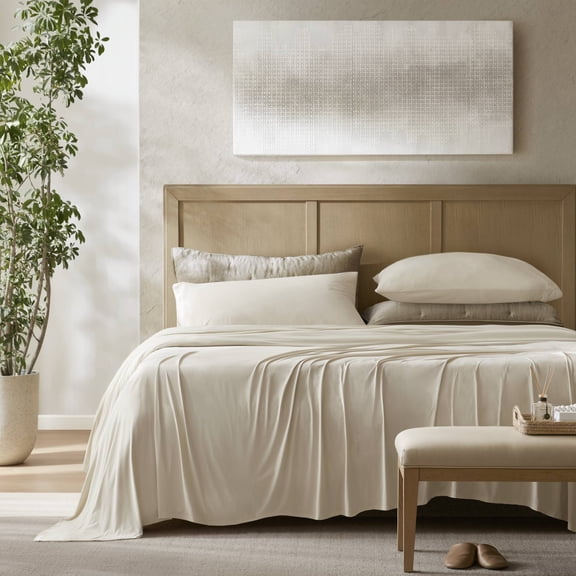 4-Piece Queen Stretch Jersey Sheet Set,Ivory