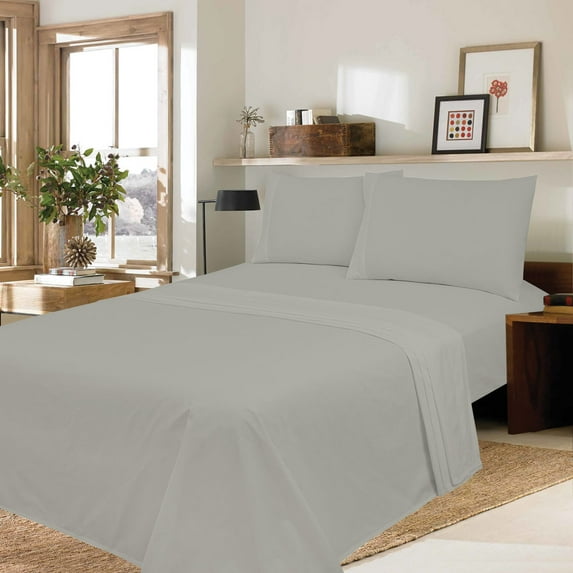 4-Piece Queen Ultra-Soft Dark Grey 300 TC Cotton Sateen Silvadur™ Antimicrobial Sheet Set