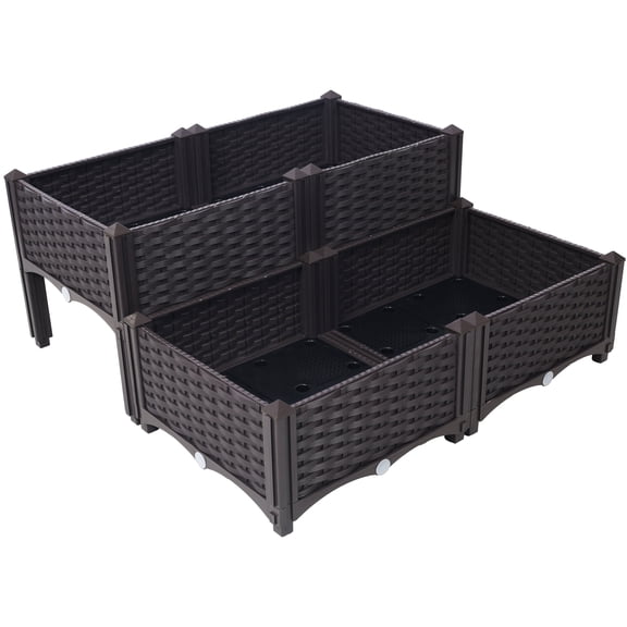 4-Piece Raised Garden Bed Set with Legs - Self-Watering Planter Box for Flowers, Herbs & Vegetables (Brown)