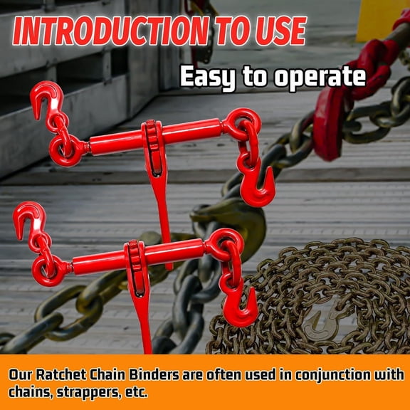 4 Piece Ratchet Chain Binder Load Binder 3/8-1/2 Inch Red Powder Coated Steel G70 with 9200lb Capacity for Heavy Duty Cargo Securement