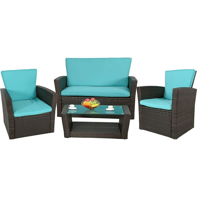 4 Piece Rattan Chair Patio Sofas Wicker Sectional Sofa Outdoor