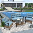 thumbnail image 1 of 4 Piece Rattan Conversation Sets, Brown Wicker Patio Bistro Set with Loveseat and Coffee Table, Weather Resistant Patio Furniture Set for Deck Porch Garden Balcony, 1 of 8