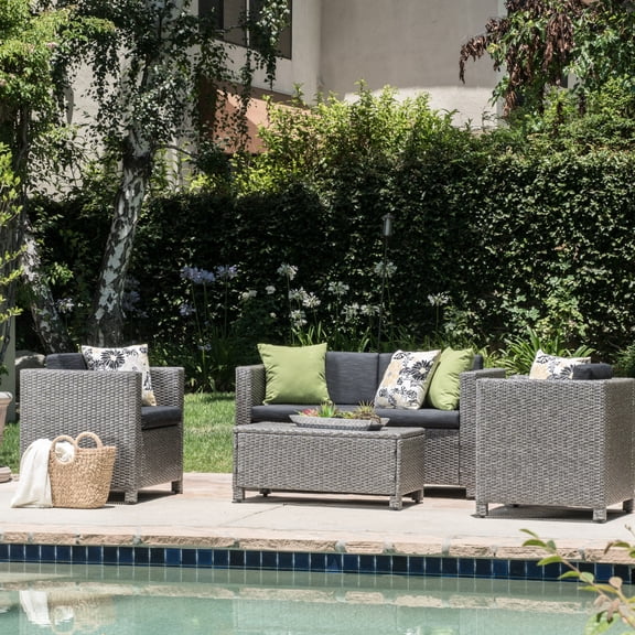 4-Piece Rattan Outdoor Group / Backyard Relax / Comfortable Seating with Cover