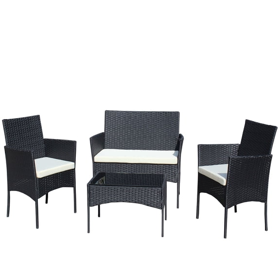 4 Piece Rattan Patio Furniture Set In Brown With Cushioned Seats & Durable Wicker, Ideal For Outdoor Relaxation