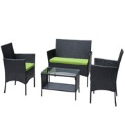 4 Piece Rattan Patio Furniture Set In Brown With Cushioned Seats & Durable Wicker, Ideal For Outdoor Relaxation