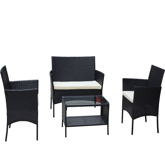 4 Piece Rattan Patio Furniture Set In Brown With Cushioned Seats & Durable Wicker, Ideal For Outdoor Relaxation
