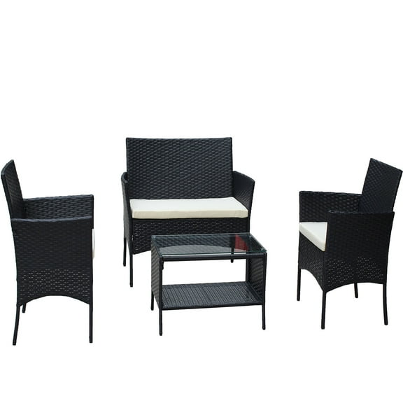4 Piece Rattan Patio Furniture Set In Brown With Cushioned Seats & Durable Wicker, Ideal For Outdoor Relaxation