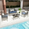 thumbnail image 1 of 4-Piece Rattan Patio Furniture Set, Outdoor Table & Chairs Set with Cushions, Balcony Porch Garden Backyard Lawn Patio Conversation Set, Acacia Wood Table Top, 1 of 6