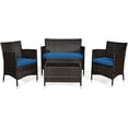thumbnail image 1 of 4-Piece Rattan Patio Set, Outdoor/Indoor Wicker Conversation Set for Pool, Backyard, Lawn, Wicker Chairs and Sofa with Soft Cushion, Rattan Furniture with Tempered Glass Coffee Table, 1 of 9