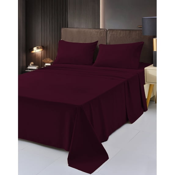 4 Piece Rayon Made From Bamboo Sheet Set by OKAO, Egg Plant Twin Sheets-Silky Soft- Wrinkle Free- Deep Pockets(16")- 1 Fitted Sheet, 1 Flat, 2 Pillowcases Twin, Eggplant