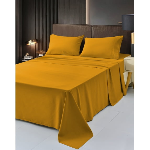 4 Piece Rayon Made From Bamboo Sheet Set by OKAO, Gold Twin Xl Sheets-Silky Soft- Wrinkle Free- Deep Pockets(16")- 1 Fitted Sheet, 1 Flat, 2 Pillowcases Twin XL, Gold