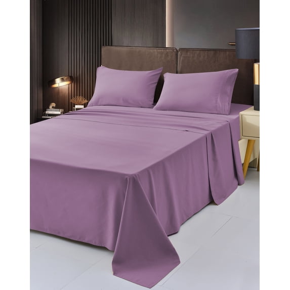4 Piece Rayon Made From Bamboo Sheet Set by OKAO, Twin Lavender Sheets-Silky Soft- Wrinkle Free- Deep Pockets(16")- 1 Fitted Sheet, 1 Flat, 2 Pillowcases Twin, Lavender