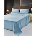 thumbnail image 1 of 4 Piece Rayon Made From Bamboo Sheet Set by OKAO, Twin Light Blue Sheets-Silky Soft- Wrinkle Free- Deep Pockets(16")- 1 Fitted Sheet, 1 Flat, 3 Pillowcases Twin, Light Blue, 1 of 5