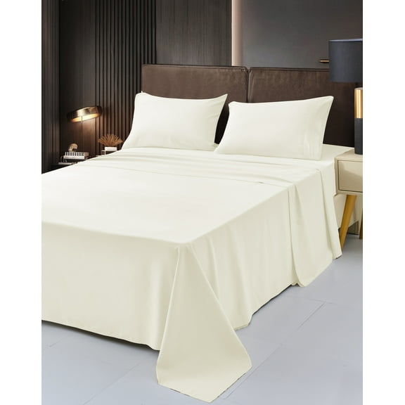 4 Piece Rayon Made From Bamboo Sheet Set by OKAO, Twin Xl Ivory Sheets-Silky Soft- Wrinkle Free- Deep Pockets(16")- 1 Fitted Sheet, 1 Flat, 2 Pillowcases Twin XL, Ivory