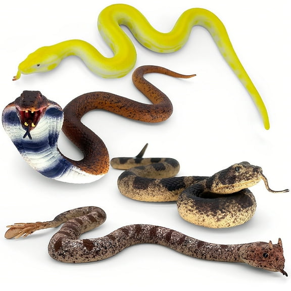 4-Piece Realistic Rubber Snake Set – Scare Pests & Pranks with Menacing Serpents- Lifelike Fake Snake Toy Figure for Halloween Prank Prop, Christmas Gift