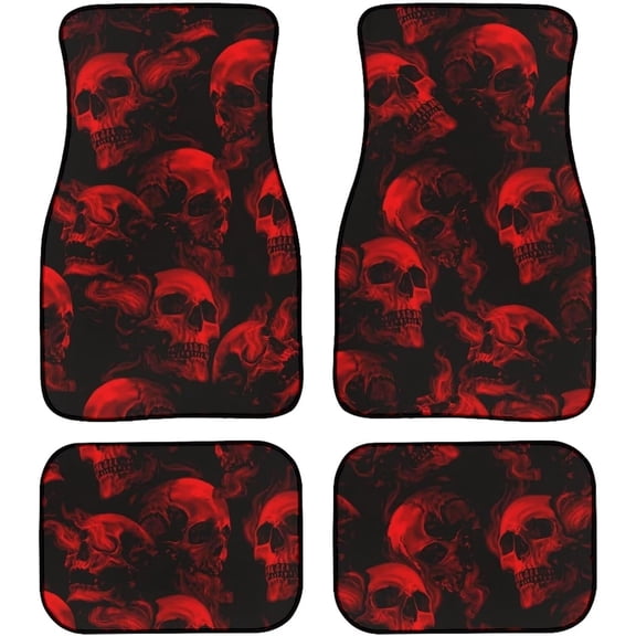 4-Piece Red Gothic Skull Car Floor Mats, Universal Fit Auto Floor Liners For Cars Trucks Suvs, Anti-Slip All-Weather Interior Protection, Easy Clean Set