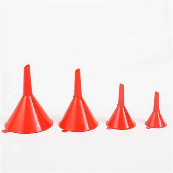 4-Piece Red Plastic Funnel Set | Multi-Size Oil Tool | Compact Gadget for Liquid Transfer & Kitchen Use